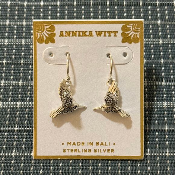 NEW | Annika Witt | Sterling Silver Etched Hummingbird Earrings - Picture 1 of 1